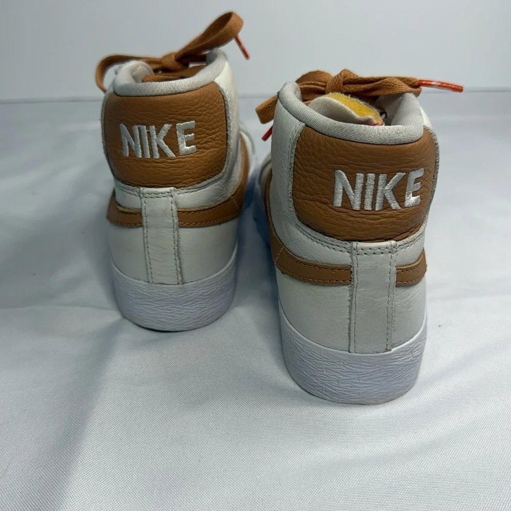 Nike White and Tan High-Top Sneakers with Unique Lacing